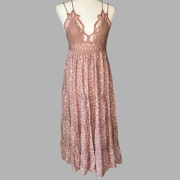 Chrysanthemum Blush Lace & Floral Maxi Dress – Size S - Picture 3 of 10